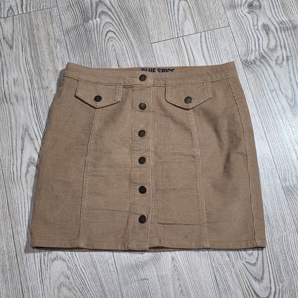 Blue Spice Tan Corduroy Button Front Mini Skirt High Waisted - Juniors Size 9